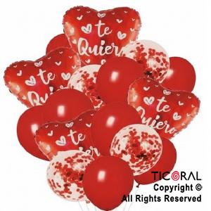 SET DE GLOBOS METALIZADOS TE QUIERO x 16 UNIDADES